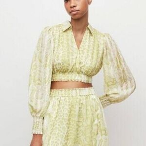 All Saints Light Green Printed Crop Blouse